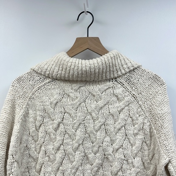 Free People Chunky Cable Knit Oversized Cowl Neck Pullover Sweater Cream Small - Picture 5 of 7